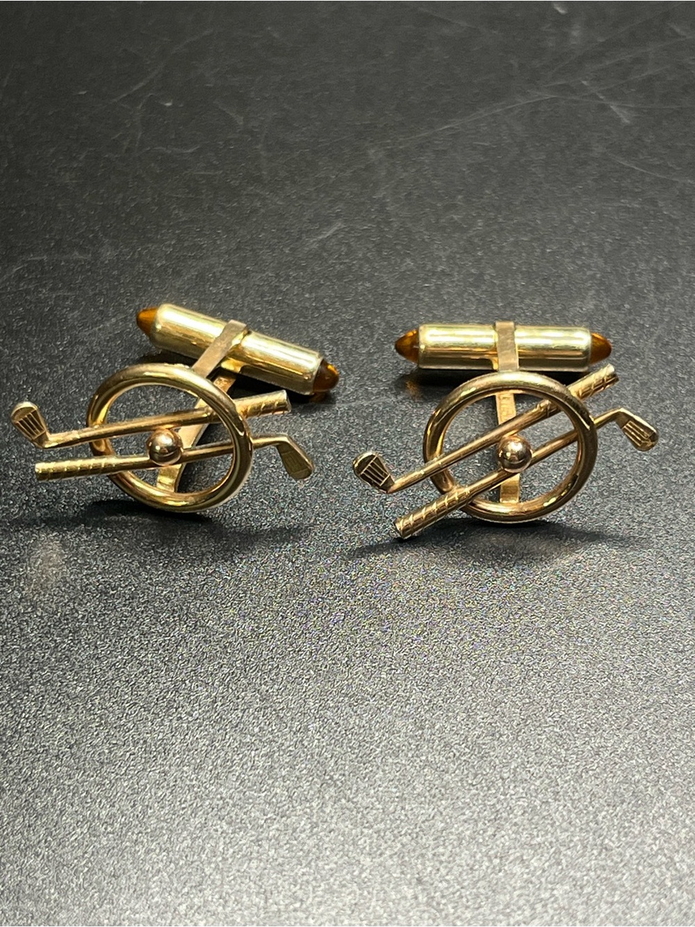 Vintage Gold Tone Golf Cufflinks Crossed Golf Clubs Golf Ball Men’s Cuff Links